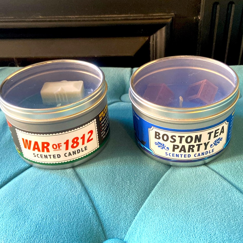 New lot of 2 American history candles: War of 1812 & Boston Tea Party